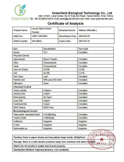Lemon Balm Extract Powder Lemon Balm Extract Powder