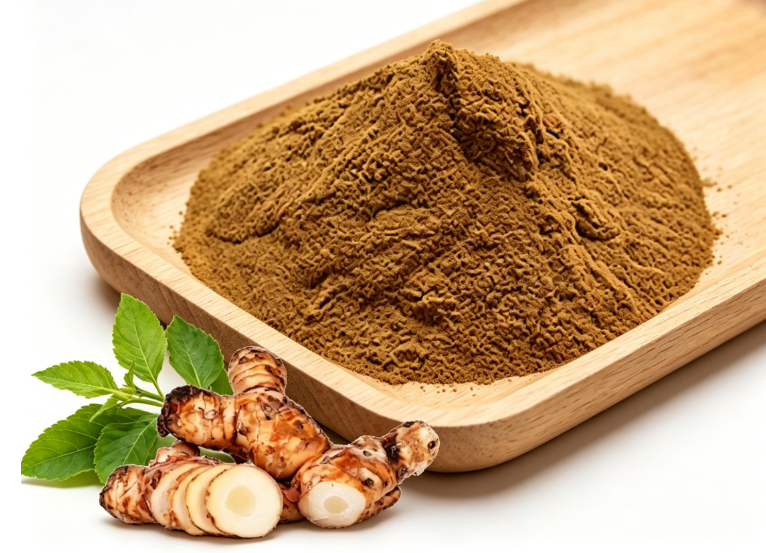 Fine milled Jerusalem Artichoke Powder texture on white background