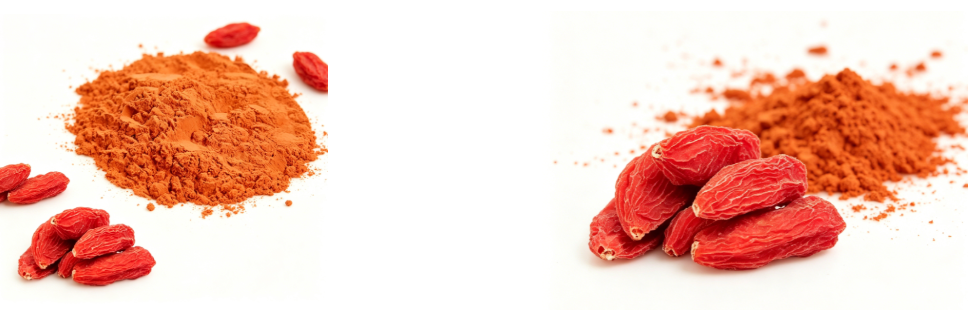 Bright orange-red Goji Berry Powder fine particle detail