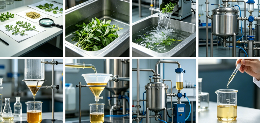 Hydroalcoholic extraction process flowchart for horsetail grass silicon standardization
