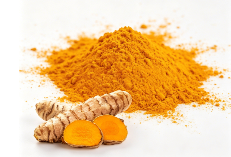 Deep orange-yellow Turmeric Root Powder fine particle detail
