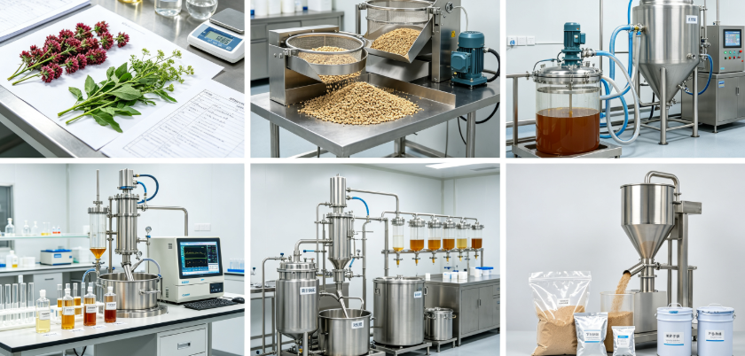 Hydroalcoholic extraction process flowchart for red clover isoflavone standardization