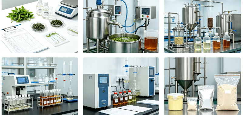 Chromatographic enrichment and three-component standardization process flowchart